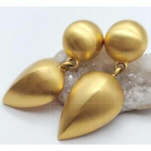 GIVENCHY Brushed Gold Tone Chunky Teardrop Dangle Pierced Earrings Signed